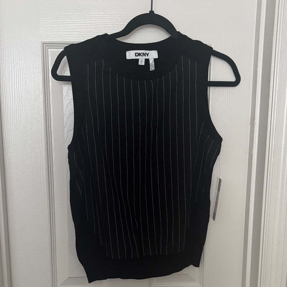DKNY Black and White Striped Tank Top
